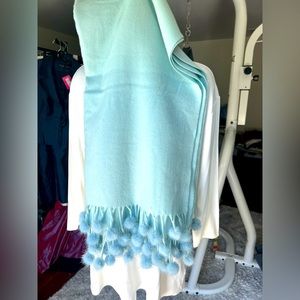 Light blue pashmina/cashmere with fur Pom poms